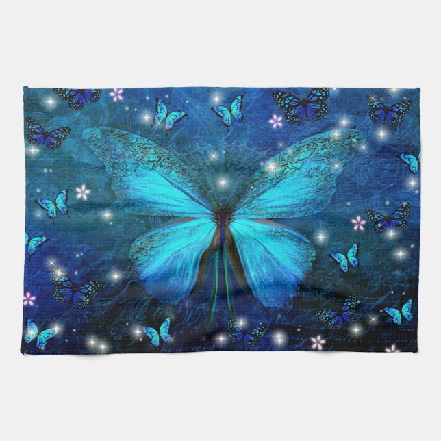 Elegant Blue Butterfly Tea Towel (Horizontal)