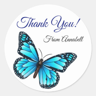 Elegant Blue Butterfly Thank You Classic Round Sticker