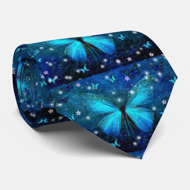 Elegant Blue Butterfly Tie (Rolled)