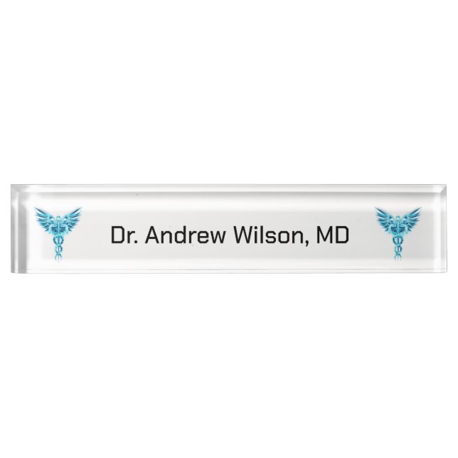 Elegant Blue Caduceus Medical Doctor  Nameplate (Front)