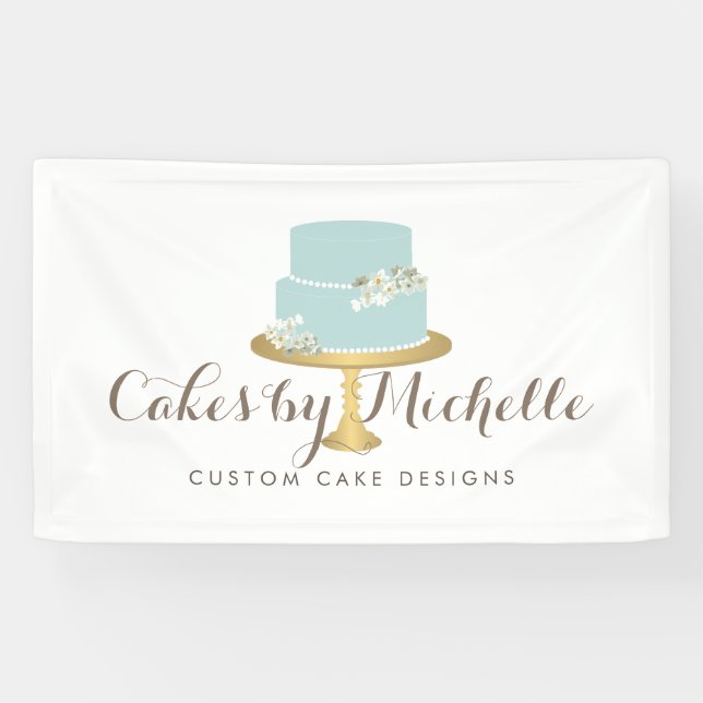 Elegant Blue Cake with Florals Cake Decorating Banner (Horizontal)