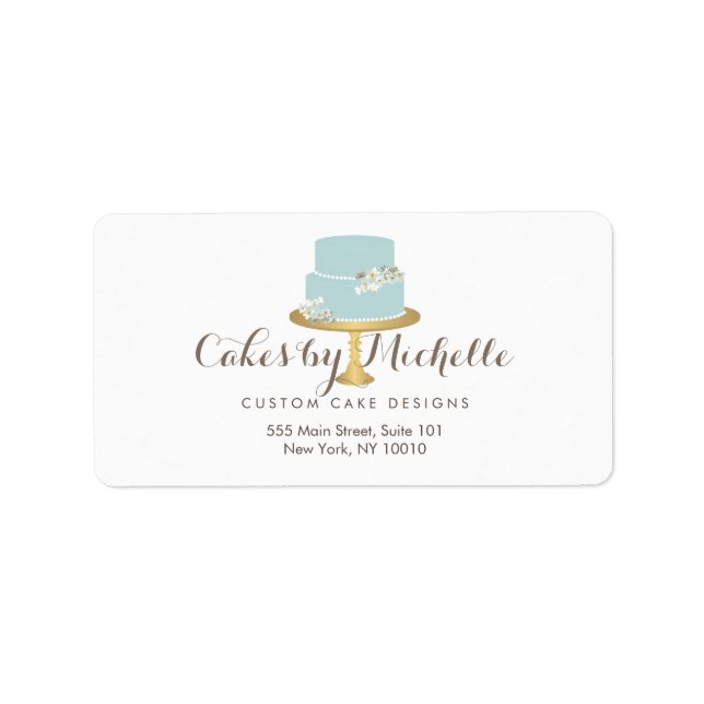 Elegant Blue Cake with Florals Cake Decorating Label (Front)