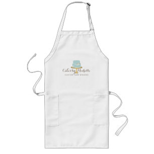 Elegant Blue Cake with Florals Cake Decorating Long Apron