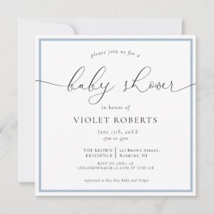 Elegant Blue Calligraphy Baby Shower  Invitation