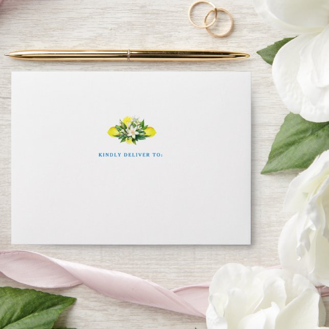 Elegant Blue Calligraphy Lemon Custom Name Wedding Envelope (Wedding)