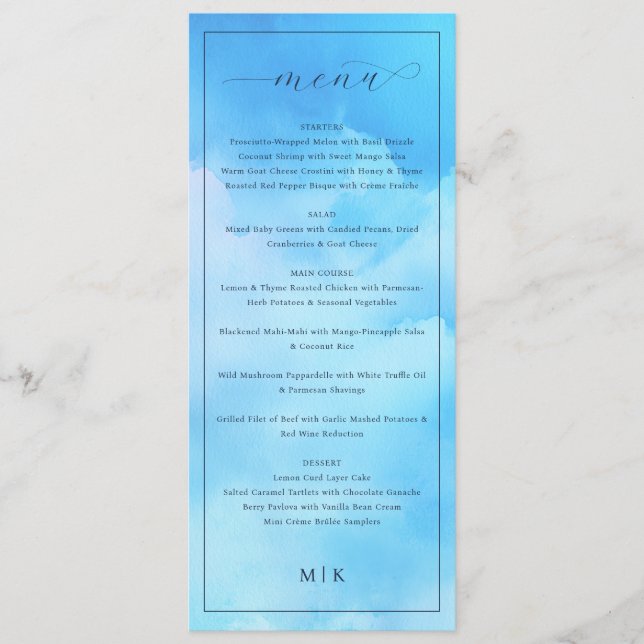 Elegant Blue Calligraphy Menu (Front)