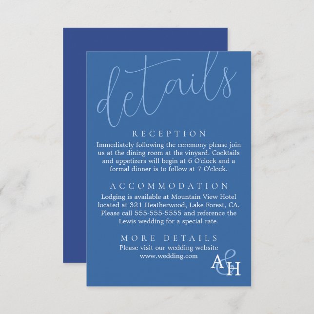Elegant Blue Calligraphy Script Wedding RSVP Card (Front/Back)