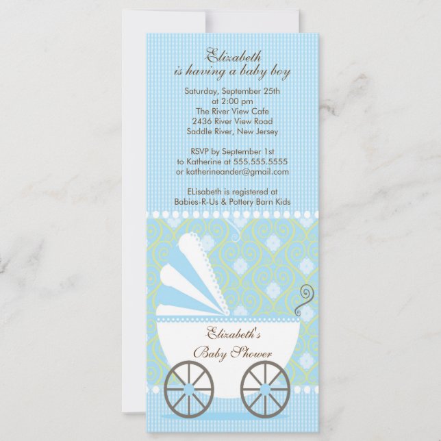 Elegant Blue Carriage Boy Baby Shower Invitation (Front)