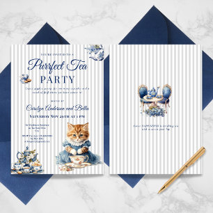 Elegant Blue Cat Party Invitation Template