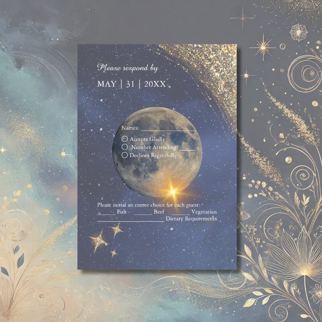 elegant blue celestial galaxy sky wedding  RSVP card (Creator Uploaded)