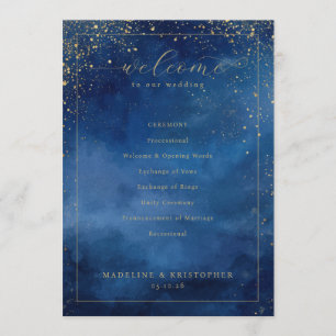 Elegant Blue Celestial Wedding Ceremony Programme