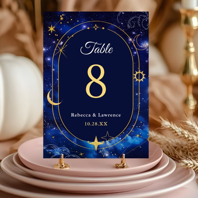 Elegant blue celestial wedding table number (Creator Uploaded)