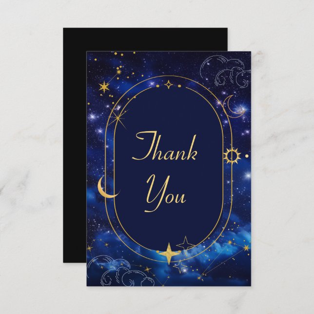 Elegant blue celestial wedding thank you card (Front/Back)