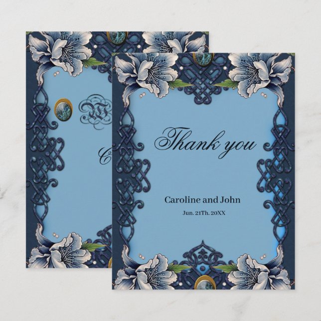Elegant blue celtic design  thank you card (Front/Back)