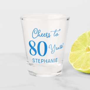 Elegant Blue Cheers to 80 Years 80th Birthday Shot Glass