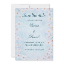 Elegant Blue Cherry Blossom Save the Date Wedding 