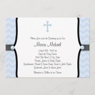 Elegant Blue Chevron Christening Invitation