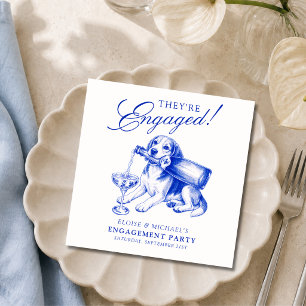 Elegant Blue Chinoiserie Beagle Engagement Napkin