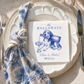 Elegant Blue Chinoiserie Beagle Wedding Napkin