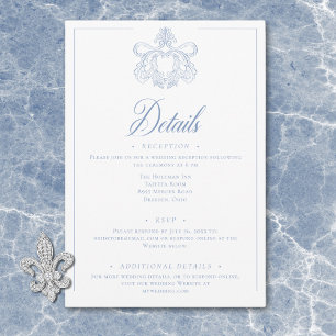 Elegant Blue Chinoiserie Bird Crest Wedding Detail Enclosure Card