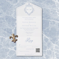 Elegant Blue Chinoiserie Bird Crest Wedding QR