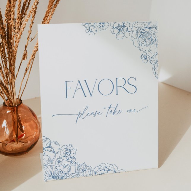 Elegant Blue Chinoiserie Bridal Shower Favours Pedestal Sign (Blue floral chinoiserie favors, please take one sign)