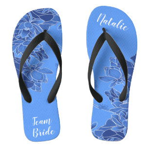 Elegant Blue Chinoiserie Chic Wedding Team Bride Flip Flops