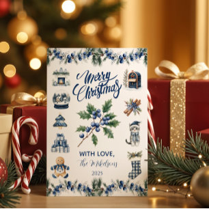 Elegant Blue Chinoiserie Christmas Holiday Card