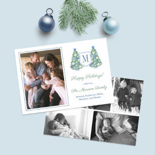 Elegant Blue Chinoiserie Christmas Tree 6 Photos Holiday Card