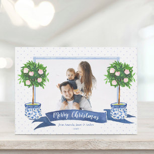 Elegant Blue Chinoiserie Christmas Tree Photo  Hol Holiday Card