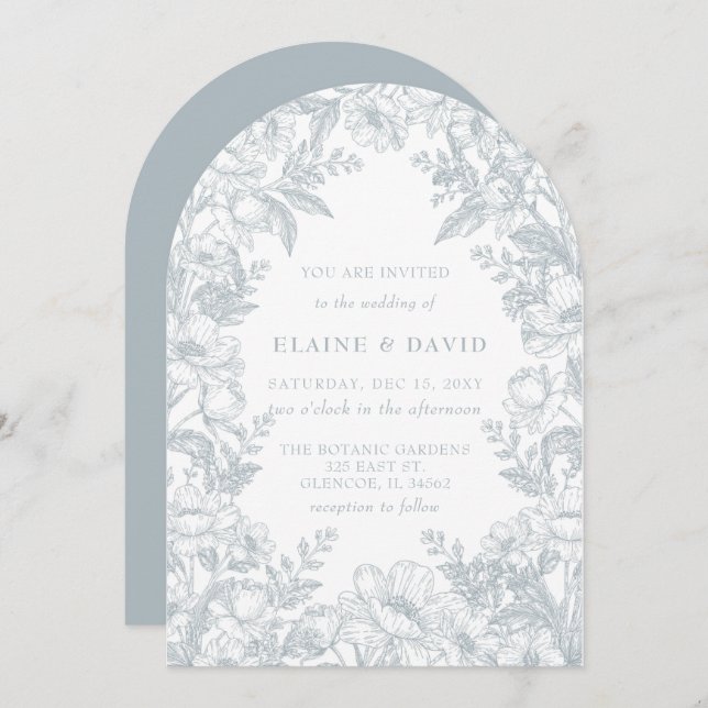 Elegant Blue Chinoiserie Floral Botanical Wedding Invitation (Front/Back)