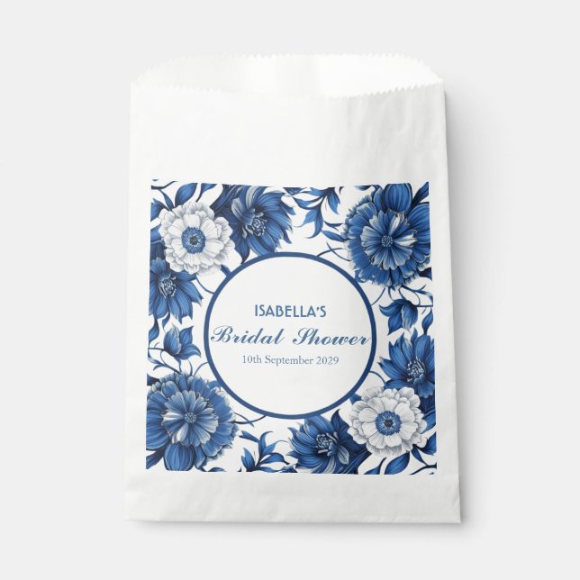 Elegant Blue Chinoiserie Floral bridal shower Favour Bags (Front)