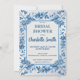 Elegant Blue Chinoiserie Floral bridal shower Invitation