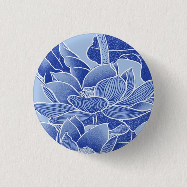 Elegant Blue Chinoiserie Floral Lotus Mandala  3 Cm Round Badge (Front)