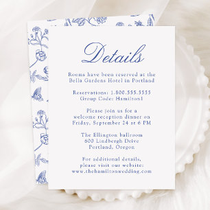 Elegant Blue Chinoiserie Floral Wedding Details Enclosure Card