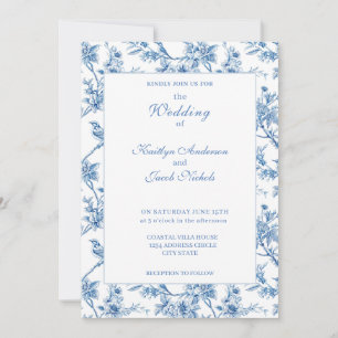 Elegant Blue Chinoiserie Floral Wedding Invitation