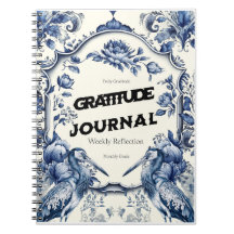 Elegant Blue Chinoiserie Gratitude Journal Cover