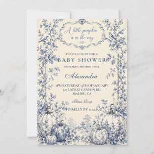 Elegant Blue Chinoiserie Little Pumpkin Baby Showe Invitation