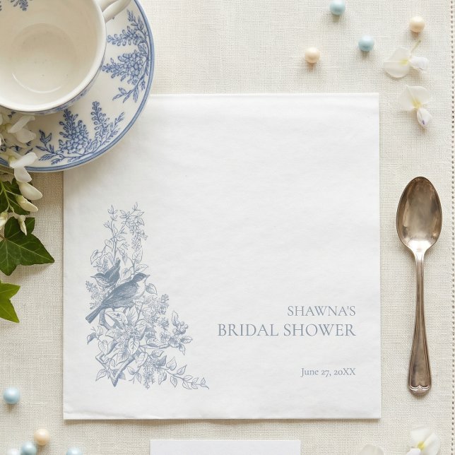 Elegant Blue Chinoiserie Nature Bird Bridal Shower Napkin (Creator Uploaded)