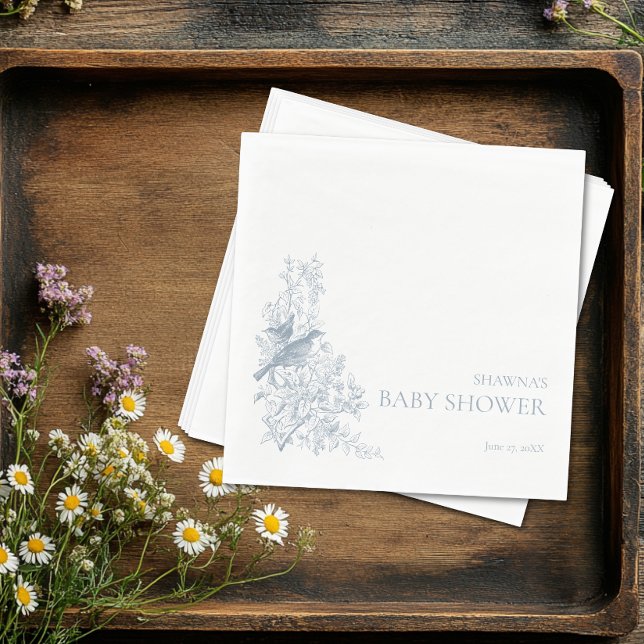 Elegant Blue Chinoiserie Nature Birds Baby Shower Napkin (Elegant Blue Chinoiserie Nature Birds Baby Shower Napkins)