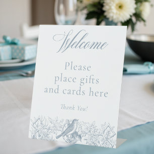 Elegant Blue Chinoiserie Nature Birds Baby Shower Pedestal Sign