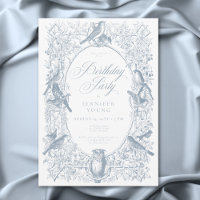 Elegant Blue Chinoiserie Nature & Birds Birthday