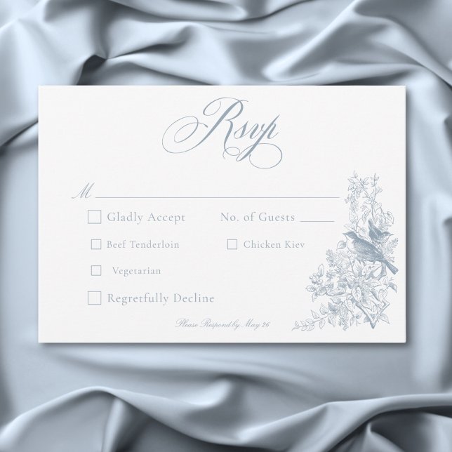 Elegant Blue Chinoiserie Nature & Birds Wedding RSVP Card (Elegant Blue Chinoiserie Nature & Birds Wedding RSVP Card)