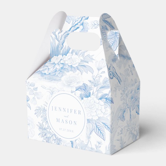 Elegant Blue Chinoiserie Porcelain Wedding Favour Box (Front Side)