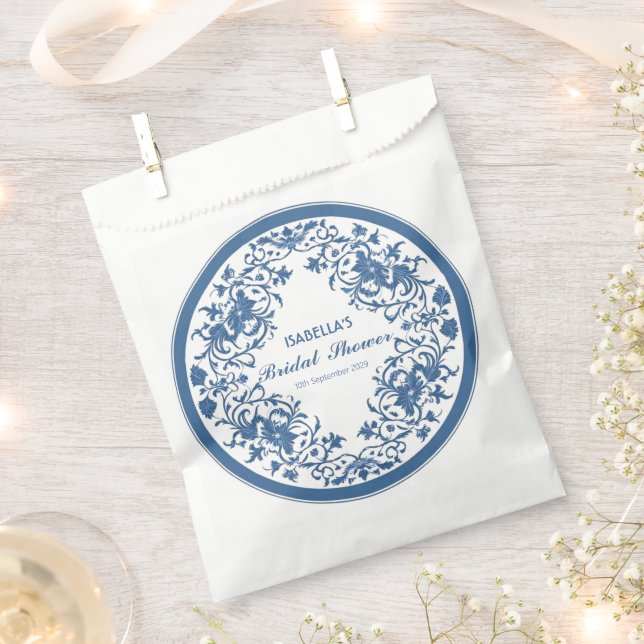 Elegant Blue Chinoiserie Victorian Chinese Floral  Favour Bags (Clipped)