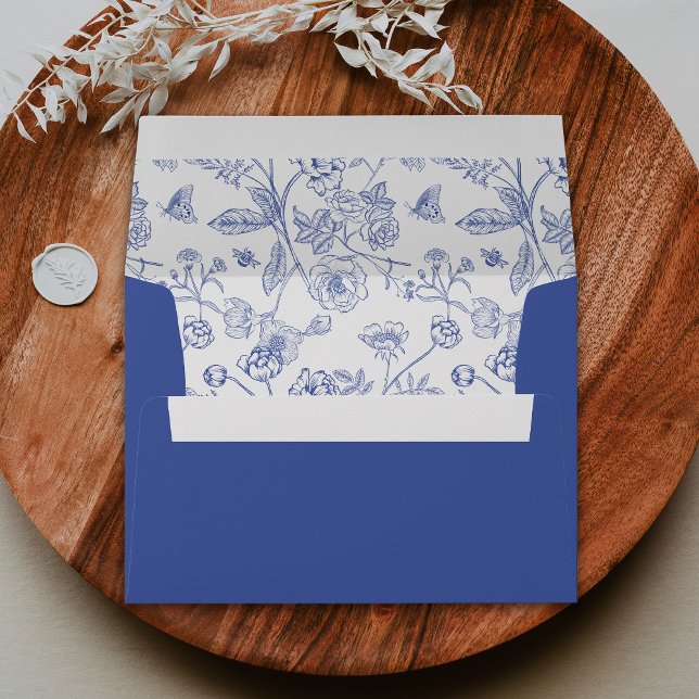 Elegant Blue Chinoiserie Victorian Floral Wedding Envelope (Creator Uploaded)