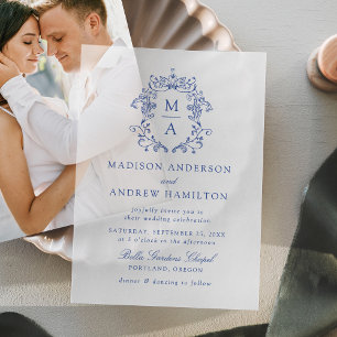 Elegant Blue Chinoiserie Victorian Wedding Vellum Invitations