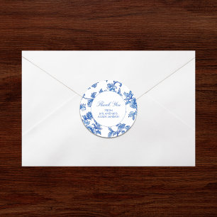 Elegant Blue Chinoiserie Wedding Favor  Classic Round Sticker