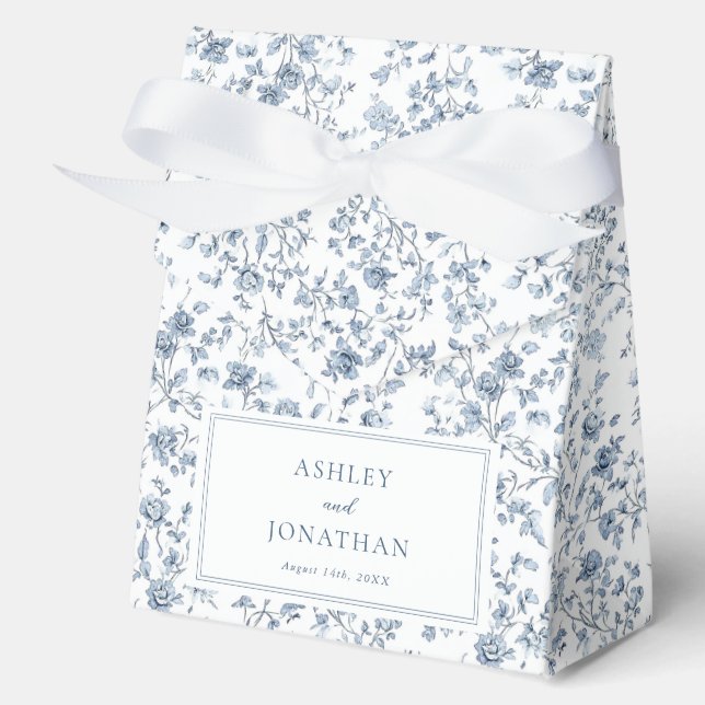 Elegant Blue Chinoiserie Wedding Favour Box (Front)