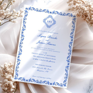 Elegant Blue Chinoiserie Wedding Invitation